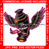 Famous Hustle Gangster Black Spray Bottle Angry Demon Wings Tongue Out Hip Hop Rap Rapper Plug Trap Street Hood Ghetto Swag Thug Hustler Hustling Baller Trapper Art Graphic Design Logo T-Shirt Print Printing JPG PNG SVG Vector Cut File
