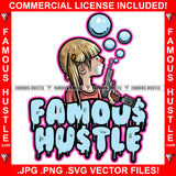 Famous Hustle Gangster Baby Little Girl Blowing Bubbles Automatic Machine Gun Pony Tail Joker Clown Face Tattoo Hip Hop Trap Street Hood Ghetto Hustler Hustling Drip Rich Thug Quote Art Graphic Design Logo Print Printing Vector SVG Cut File