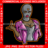 Gangster Woman Wearing Ski Mask Showing Middle Finger Jacket Pretty Lady Red Lips Hip Hop Rap Rapper Plug Trap Hood Thug Gang Street Famous Hustle Art Graphic Design Logo T-Shirt Print Printing JPG PNG SVG Vector Cut File