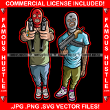 Two Gangster Boys Ski Mask Guns Pistol Tattoo Body Hip Hop Rap Plug Trap Street Hood Ghetto Thug Hustler Drip Dripping Savage Famous Hustle Badass Art Graphic Design Print Printing Vector SVG Cut File