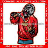 Gangster Gorilla Red Eyes Holding Gun Gold Necklace Growling Ape Angry Throwing Gang Signs Hip Hop Rap Rapper Plug Trap Street Hood Ghetto Thug Boss Hustler Drip Savage Famous Art Graphic Design Logo T-Shirt Print Printing JPG PNG SVG Vector Cut File