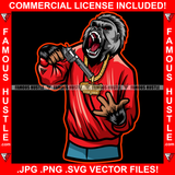 Gangster Gorilla Red Eyes Holding Gun Gold Necklace Growling Ape Angry Throwing Gang Signs Hip Hop Rap Rapper Plug Trap Street Hood Ghetto Thug Boss Hustler Drip Savage Famous Art Graphic Design Logo T-Shirt Print Printing JPG PNG SVG Vector Cut File