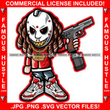 Famous Hustle Gangster Horror Killer Man Hockey Mask Dreads Hair Machine Gun Gold Teeth Chain Jewelry Sneakers Hip Hop Rap Hustler Boss Drip Swag Scary Trapper Thug Art Graphic Design Logo T-Shirt Print Printing JPG PNG SVG Vector Cut File