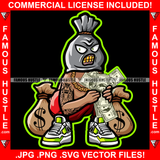 Gangster Mean Face White Dollar Sign Eyes Gold Teeth Wearing Mask Tatto Body Cash In Hand Money Bags Hip Hop Rap Street Thug Famous Hustle Art Graphic Design Print Printing Vector SVG Cut File