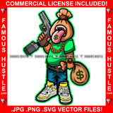 Money Bag Cartoon Character Dollar Sign Tattoo Tongue Out Gold Watch Cash Bag Saggy Pants Machine Gun Hip Hop Rap Plug Trap Street Hood Ghetto Swag Thug Drip Dripping Famous Hustle Art Graphic Design Logo T-Shirt Print Printing JPG PNG SVG Vector Cut File