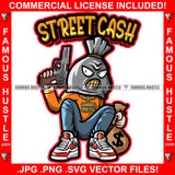 Street Cash Gangster Mean Face White Dollar Sign Eyes Gold Teeth Tatto Body Gun Pistol Money Bag Drip Swag Plug Trap Hood Thug Gang Famous Hustle Quote Art Graphic Design Logo T-Shirt Print Printing JPG PNG SVG Vector Cut File