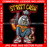 Street Cash Gangster Mean Face White Dollar Sign Eyes Gold Teeth Tatto Body Gun Pistol Money Bag Drip Swag Plug Trap Hood Thug Gang Famous Hustle Quote Art Graphic Design Logo T-Shirt Print Printing JPG PNG SVG Vector Cut File