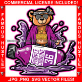 Purple Codeine Bottle Liquid Lean Drink Cup Gangster Teddy Bear Head Bandanna Sunglasses Thug Gold Necklace Dollar Sign Earrings Jewelry Hustling Trap Rapper Dope Rich Baller Art Graphic Design Logo T-Shirt Print Printing JPG PNG SVG Vector Cut File