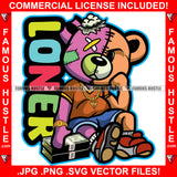 Loner Gangster Two Face Teddy Bear Cross Eye Stuffing Out Gold Jewelry Cash Money Bundles Hip Hop Rap Trap Street Hood Ghetto Thug Famous Hustle Baller Trapper Quote Art Graphic Design Logo T-Shirt Print Printing JPG PNG SVG Vector Cut File