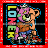 Loner Gangster Two Face Teddy Bear Cross Eye Stuffing Out Gold Jewelry Cash Money Bundles Hip Hop Rap Trap Street Hood Ghetto Thug Famous Hustle Baller Trapper Quote Art Graphic Design Logo T-Shirt Print Printing JPG PNG SVG Vector Cut File