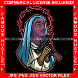 Blessed Forever Dripping Sexy Gangster Woman Red Lips Wearing Ski Mask Machine Gun Hip Hop Rap Plug Street Hood Ghetto Swag Thug Hustler Hustling Famous Hustle Baller Trapper Art Graphic Design Logo T-Shirt Print Printing JPG PNG SVG Vector Cut File