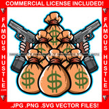 Bussin Out Da Bags Cash Money Bags Pistol Gun Hip Hop Rap Rapper Plug Trap Street Hood Ghetto Swag Thug Hustler Hustling Famous Hustle Baller Trapper Art Graphic Design Logo T-Shirt Print Printing JPG PNG SVG Vector Cut File