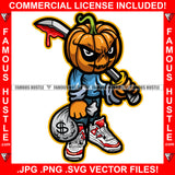 Will Kill For Cash Horror Pumpkin Face Gangster Bloody Sword Cash Money Sneakers Hip Hop Rap Plug Trap Street Hood Swag Thug Hustler Hustling Famous Hustle Baller Trapper Art Graphic Design Logo T-Shirt Print Printing JPG PNG SVG Vector Cut File