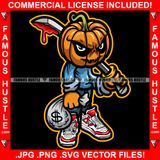 Will Kill For Cash Horror Pumpkin Face Gangster Bloody Sword Cash Money Sneakers Hip Hop Rap Plug Trap Street Hood Swag Thug Hustler Hustling Famous Hustle Baller Trapper Art Graphic Design Logo T-Shirt Print Printing JPG PNG SVG Vector Cut File