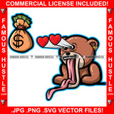 Cash Love Amzed Gangster Teddy Bear Heart Eyes Out Long Tongue Money Bag Hip Hop Rap Plug Trap Street Hood Ghetto Swag Thug Hustler Hustling Famous Hustle Baller Trapper Art Graphic Design Logo T-Shirt Print Printing JPG PNG SVG Vector Cut File