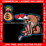 Cash Love Amzed Gangster Teddy Bear Heart Eyes Out Long Tongue Money Bag Hip Hop Rap Plug Trap Street Hood Ghetto Swag Thug Hustler Hustling Famous Hustle Baller Trapper Art Graphic Design Logo T-Shirt Print Printing JPG PNG SVG Vector Cut File