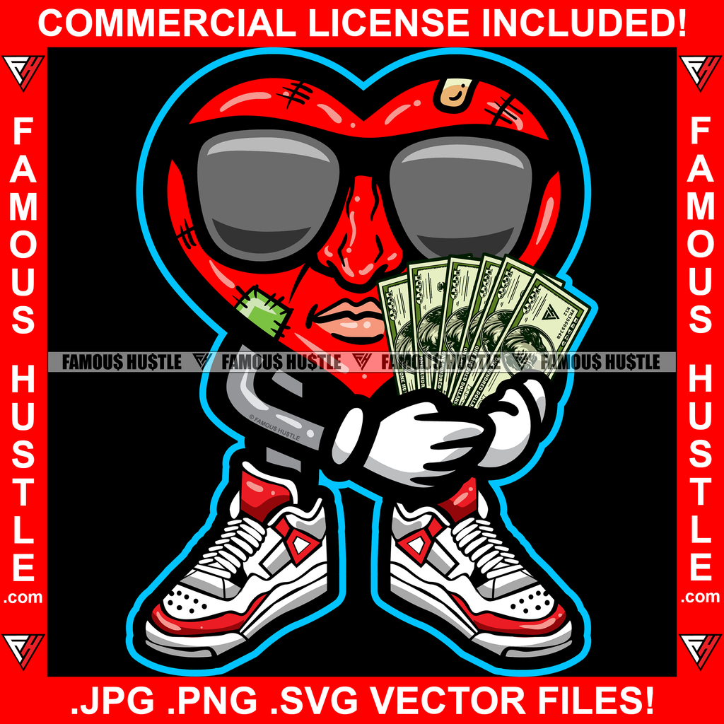 Cash Only Heart Cartoon Character Bandage Sunglasses Money Sneakers Hi ...