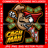 Cash Man Money Bag Cartoon Character Flying Cape Sneakers Hip Hop Rap Rapper Plug Trap Street Hood Ghetto Swag Thug Hustler Hustling Famous Hustle Baller Trapper Quote Art Graphic Design Logo T-Shirt Print Printing JPG PNG SVG Vector Cut File