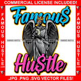 Famous Hustle Sexy Lady Statue Fire Eyes Crown Cash Money Demon Wings Hip Hop Rap Rapper Plug Trap Street Hood Ghetto Swag Thug Hustler Hustling Baller Trapper Quote Art Graphic Design Logo T-Shirt Print Printing JPG PNG SVG Vector Cut File