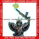 Street Demon Beautiful Lady Statue Wings Gangster Machine Gun Dollar Sign Tattoo Hip Hop Rap Hustler Drip Trap Hood Thug Street Mafia Mob Ghetto Famous Hustle Art Graphic Design Logo T-Shirt Print Printing JPG PNG SVG Vector Cut File