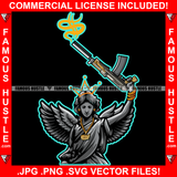 Street Demon Beautiful Lady Statue Wings Gangster Machine Gun Dollar Sign Tattoo Hip Hop Rap Hustler Drip Trap Hood Thug Street Mafia Mob Ghetto Famous Hustle Art Graphic Design Logo T-Shirt Print Printing JPG PNG SVG Vector Cut File