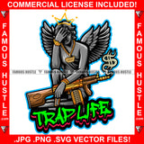 Trap Life Street Demon Beautiful Lady Statue Wings Gangster Gold Jewelry Gun Dollar Sign Tattoo Hip Hop Rap Hustler Drip Hood Thug Street Mafia Mob Ghetto Famous Hustle Quote Art Graphic Design Logo T-Shirt Print Printing JPG PNG SVG Vector Cut File