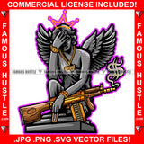 Trap Life Street Demon Beautiful Lady Statue Wings Gangster Face Hiding Gold Jewelry Gun Dollar Sign Tattoo Hip Hop Rap Hustler Drip Hood Thug Street Mafia Mob Ghetto Famous Hustle Art Graphic Design Logo T-Shirt Print Printing JPG PNG SVG Vector Cut File