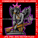 Trap Life Street Demon Beautiful Lady Statue Wings Gangster Face Hiding Gold Jewelry Gun Dollar Sign Tattoo Hip Hop Rap Hustler Drip Hood Thug Street Mafia Mob Ghetto Famous Hustle Art Graphic Design Logo T-Shirt Print Printing JPG PNG SVG Vector Cut File