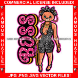 Boss Sexy Female Teddy Bear Wearing Hot Glamorous Black Short Dress Hand Bag Hair Rollers Gold Jewelry Chain Pretty Hip Hop Swag Hustling Savage Flex Drip Famous Quote Pinup Pin Up Art Graphic Design Logo T-Shirt Print Printing JPG PNG SVG Vector Cut File