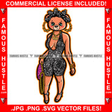 Boss Sexy Female Teddy Bear Wearing Hot Glamorous Black Short Dress Hand Bag Hair Rollers Gold Jewelry Chain Pretty Hip Hop Swag Hustling Savage Flex Drip Famous Pinup Pin Up Art Graphic Design Logo T-Shirt Print Printing JPG PNG SVG Vector Cut File