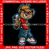 Hustler Gangster Angry Mean Face King Teddy Bear Red Eyes Pistol Gun Gold Jewelry Hip Hop Rap Rich Rapper Trap Plug Hood Ghetto Swag Thug Boss Gangsta Art Graphic Design Logo T-Shirt Print Printing JPG PNG SVG Vector Cut File