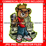 Hustler Gangster Angry Mean Face King Teddy Bear Red Eyes Cash Money Stacks Pistol Gun Gold Jewelry Hip Hop Rap Rich Rapper Trap Plug Hood Ghetto Swag Thug Boss Gangsta Art Graphic Design Logo T-Shirt Print Printing JPG PNG SVG Vector Cut File
