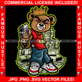 Hustler Gangster Angry Mean Face King Teddy Bear Red Eyes Cash Money Stacks Pistol Gun Gold Jewelry Hip Hop Rap Rich Rapper Trap Plug Hood Ghetto Swag Thug Boss Gangsta Art Graphic Design Logo T-Shirt Print Printing JPG PNG SVG Vector Cut File