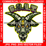 G.O.A.T Famous Hustle Goat Gangster Cartoon Character Big Horns Angry Face Dollar $100 Bill Pattern Gold Jewelry Hip Hop Rap Hustler Drip Trap Hood Thug Gang Street Ghetto Quote Art Graphic Design Logo T-Shirt Print Printing JPG PNG SVG Vector Cut File