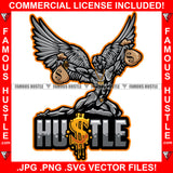 Hustle Demon Gangster Devil Wings Statue Cash Money Bags Gold Jewelry Hip Hop Rap Plug Trap Street Hood Ghetto Swag Thug Hustling Drip Famous Rich Quote Art Graphic Design Logo T-Shirt Print Printing JPG PNG SVG Vector Cut File
