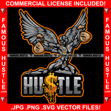 Hustle Demon Gangster Devil Wings Statue Cash Money Bags Gold Jewelry Hip Hop Rap Plug Trap Street Hood Ghetto Swag Thug Hustling Drip Famous Rich Quote Art Graphic Design Logo T-Shirt Print Printing JPG PNG SVG Vector Cut File