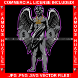 Money Fever Gangster Street Man Statue Wings Cash Money Bags Gold Necklace Hip Hop Rap Trap Hood Ghetto Swag Thug Hustler Hustling Famous Hustle Baller Trapper Art Graphic Design Logo T-Shirt Print Printing JPG PNG SVG Vector Cut File