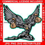 Demon Gangster Devil Wings Statue Cash Money Bags Gold Jewelry Hip Hop Rap Plug Trap Street Hood Ghetto Swag Thug Hustling Drip Famous Hustle Rich Art Graphic Design Logo T-Shirt Print Printing JPG PNG SVG Vector Cut File