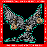 Demon Gangster Devil Wings Statue Cash Money Bags Gold Jewelry Hip Hop Rap Plug Trap Street Hood Ghetto Swag Thug Hustling Drip Famous Hustle Rich Art Graphic Design Logo T-Shirt Print Printing JPG PNG SVG Vector Cut File