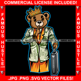 Move In Silence King Gangster Teddy Bear Dollar Sign Eye Crown $100 Bill Pattern Outfit Briefcase Gold Jewelry Hip Hop Rap Plug Trap Street Hustler Drip Rich Art Graphic Design Logo T-Shirt Print Printing JPG PNG SVG Vector Cut File