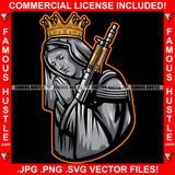 Gangster Queen Merry Statue Thank You Machine Gun Hail Trap Hip Hop Rap Rapper Plug Trap Hustler Hustling Sauce Dope Mob Slum Goon Smoke Gang Member Thug Boss Art Graphic Design Logo T-Shirt Print Printing JPG PNG SVG Vector Cut File