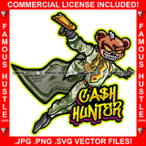 Cash Hunter Horror Teddy Bear Scary Eyes Sharp Teeth Gold Jewelry Pistol Guns$100 Bill Pattern Clothes Outfit Stuffing Coming Out Rap Plug Street Hood Ghetto Thug Drip Savage Famous Hustle Badass Quote Art Graphic Design Print Printing Vector SVG Cut File