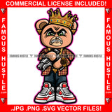 Swag Hustler Gangster Angry Mean Face King Teddy Bear Pistol Gun Gold Jewelry Hip Hop Rap Rich Rapper Trap Plug Hood Ghetto Thug Boss Gangsta Art Graphic Design Logo T-Shirt Print Printing JPG PNG SVG Vector Cut File