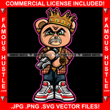 Swag Hustler Gangster Angry Mean Face King Teddy Bear Pistol Gun Gold Jewelry Hip Hop Rap Rich Rapper Trap Plug Hood Ghetto Thug Boss Gangsta Art Graphic Design Logo T-Shirt Print Printing JPG PNG SVG Vector Cut File