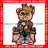 Swag Hustler Gangster Angry Mean Face King Teddy Bear Cash Money Bags Pistol Gun Gold Jewelry Hip Hop Rap Rich Rapper Trap Plug Hood Ghetto Thug Boss Gangsta Art Graphic Design Logo T-Shirt Print Printing JPG PNG SVG Vector Cut File