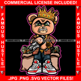 Swag Hustler Gangster Angry Mean Face King Teddy Bear Cash Money Bags Pistol Gun Gold Jewelry Hip Hop Rap Rich Rapper Trap Plug Hood Ghetto Thug Boss Gangsta Art Graphic Design Logo T-Shirt Print Printing JPG PNG SVG Vector Cut File
