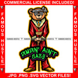 Pimpin' Aint' Easy Gangster Boss Teddy Bear Head Bandanna Black Sunglasses Luxury Dress Gold Necklace Dollar Sign Earrings Street Ghetto Hip Hop Rap Rapper Hustle Quote Art Graphic Design Logo T-Shirt Print Printing JPG PNG SVG Vector Cut File
