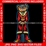 Gangster Boss Teddy Bear Head Bandanna Black Sunglasses Luxury Dress Gold Necklace Dollar Sign Earrings Pimpin' Aint' Easy Street Ghetto Hip Hop Rap Rapper Hustle Art Graphic Design Logo T-Shirt Print Printing JPG PNG SVG Vector Cut File