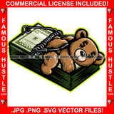 Trap Money Gangster Teddy Bear Passed Out Cash Trapped Dollar Sign Eyes Hip Hop Rap Rapper Plug Trap Street Hood Ghetto Swag Thug Hustler Hustling Flex Drip Famous Hustle Art Graphic Design Logo T-Shirt Print Printing JPG PNG SVG Vector Cut File