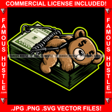 Trap Money Gangster Teddy Bear Passed Out Cash Trapped Dollar Sign Eyes Hip Hop Rap Rapper Plug Trap Street Hood Ghetto Swag Thug Hustler Hustling Flex Drip Famous Hustle Art Graphic Design Logo T-Shirt Print Printing JPG PNG SVG Vector Cut File